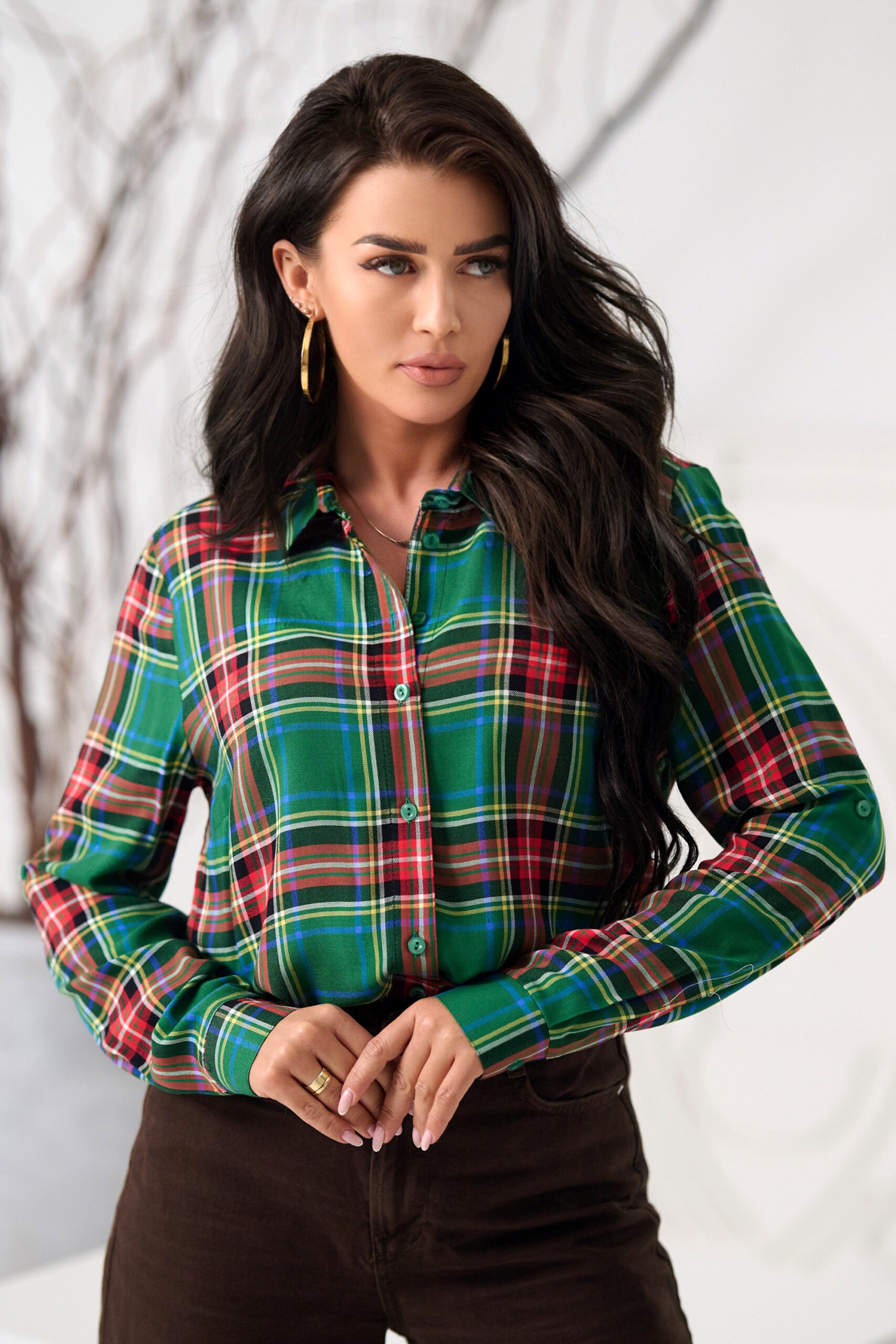 Koszula damska OKTI zielona krata